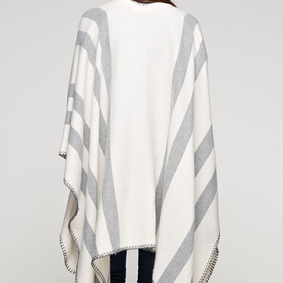 Cream Striped Blanket Stitch Oversized Poncho - Picture 6 of 7